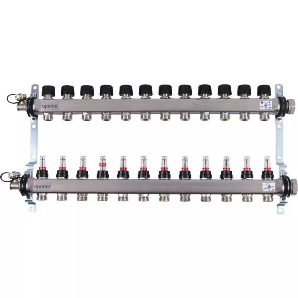 UPONOR VARIO S КОЛЛЕКТОР С РАСХОДОМЕРАМИ СТАЛЬНОЙ, ВЫХОДЫ 12X3/4 ЕВРОКОНУС