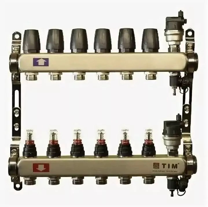 Коллекторная группа с расходомерами 1″, 6 хода, нерж.  (КВАДРАТ)