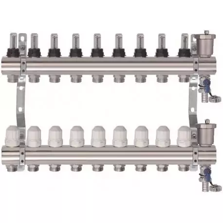 Коллекторная группа с расходомерами 1″, 9 хода, нерж.  (КВАДРАТ)