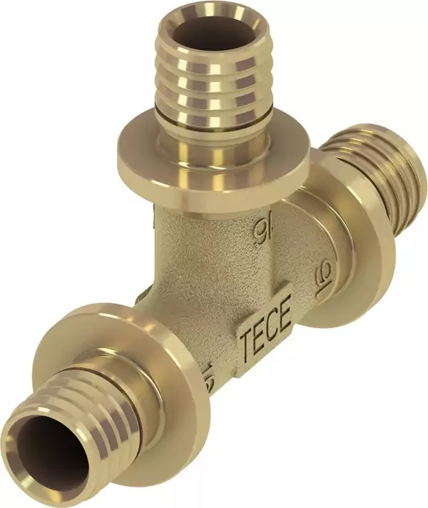 Тройник прямой TECEflex 90°, 16х16х16 мм, латунь