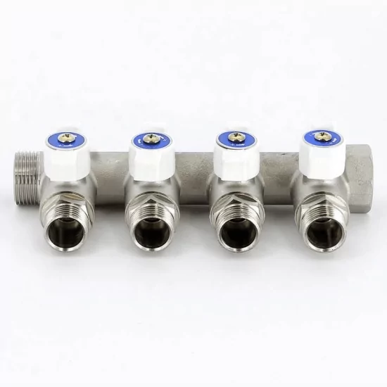 Коллектор Uni-fitt НВ 1″ 4 х 3/4 ЕК 45 мм с выходами под 90′, хром