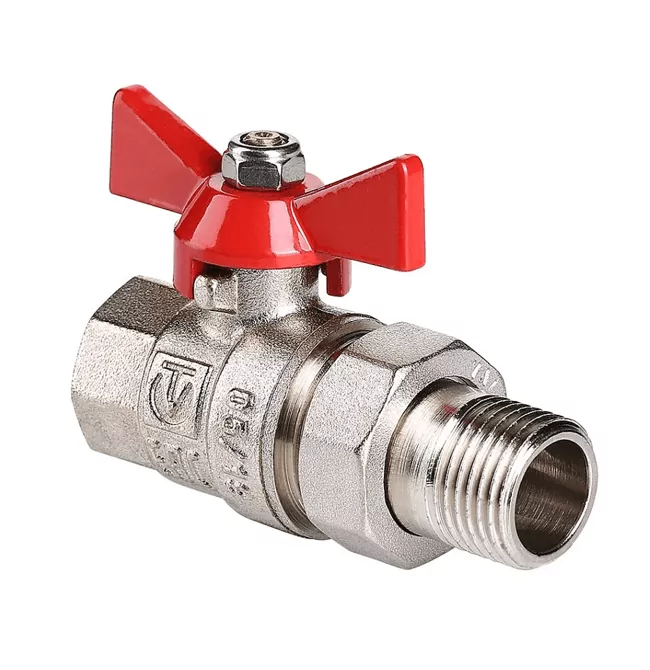 Кран шаровой VALTEC Base с полусгоном, 1″, вн/нар, бабочка, никелированная латунь